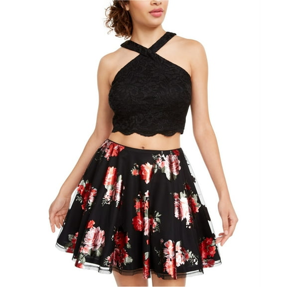 City Studio Womens Lace Crop Top Blouse, Black, Juniors, 13