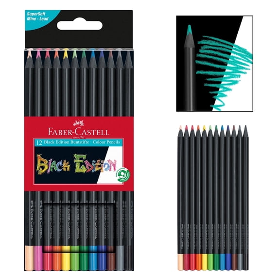 Faber-Castell Black Edition - Classic Colored Pencils | Back to School Art Supplies (12 Count)