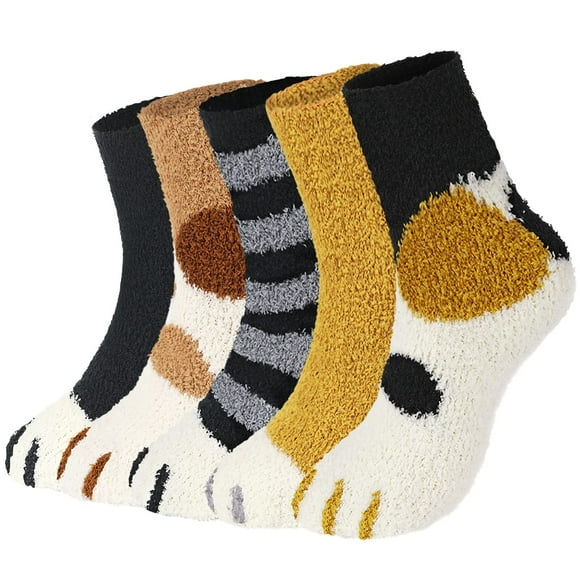WJCA Cozy Plush Slipper Socks 5-Pair Set, Ultra Soft Warm Winter Wear with Playful Creature Designs, Ideal Holiday Gift, Multi-Color Assortment