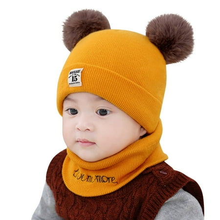 

QWERTYU Newborn Infant Ski Hat Baby Toddler Faux Fur Pompom Cap Knitted Winter Beanie for Girl Boy 0-12M One Size