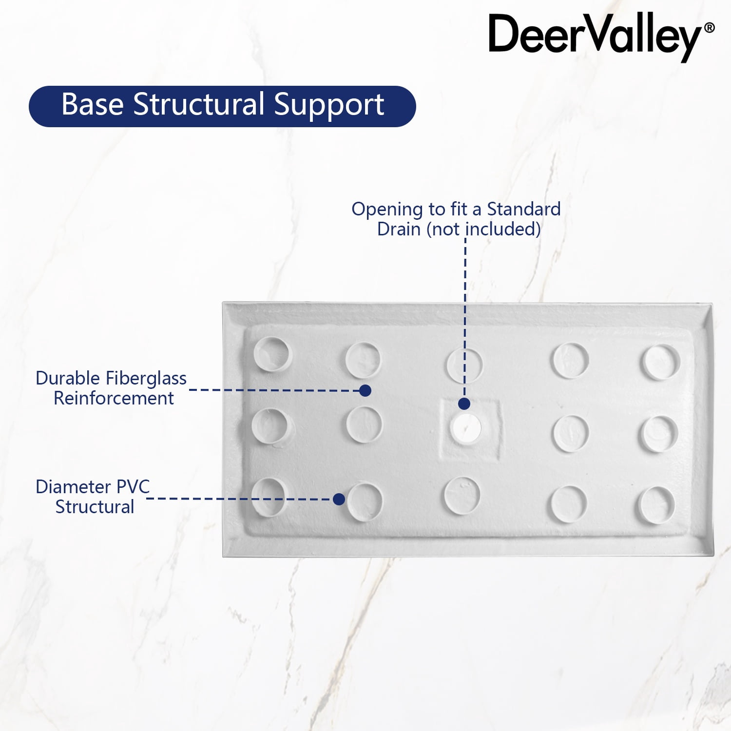 DV-1SB0105 60''W Shower Base in White with Single Threshold Shower Pan, Non-slip Design