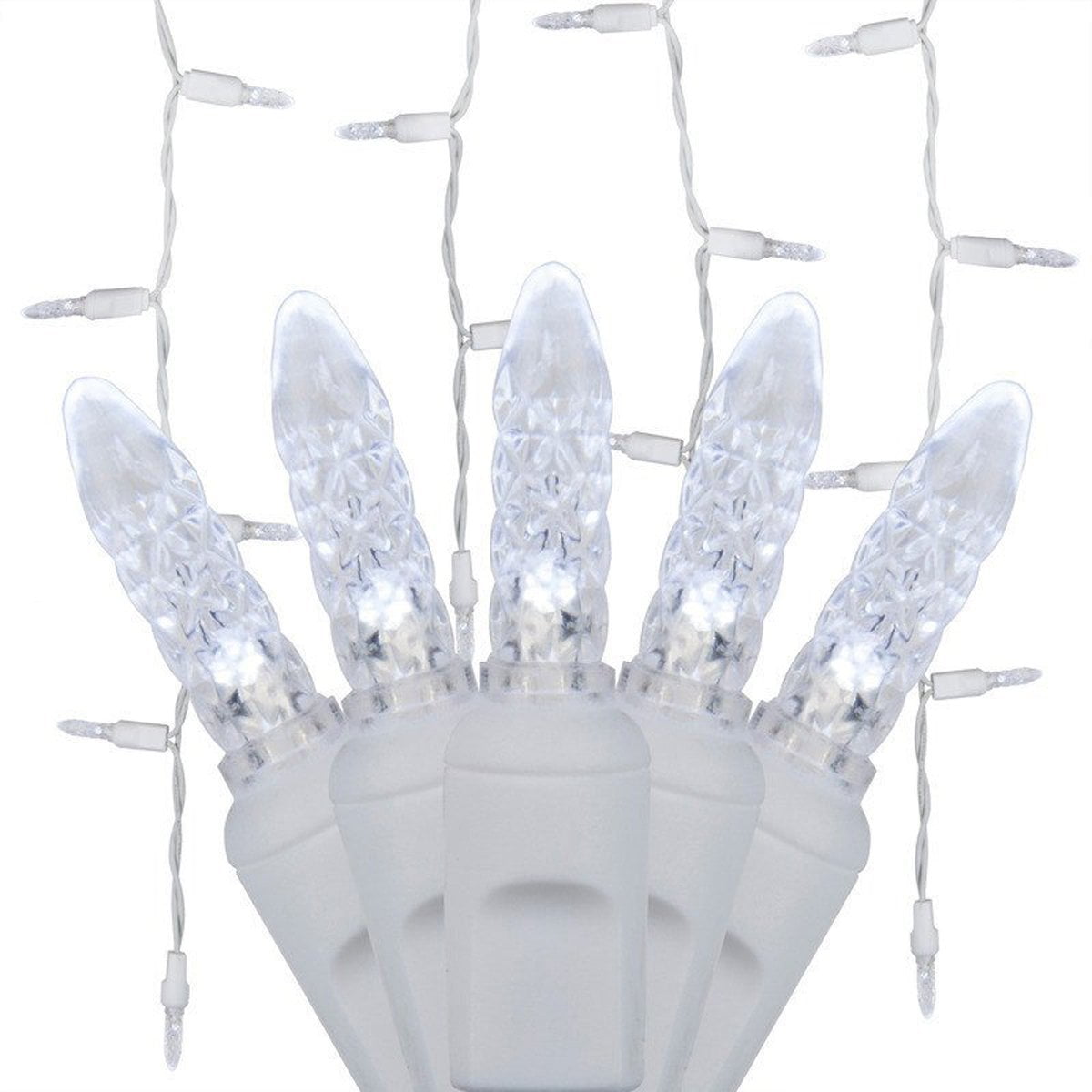 Icicles Warm White LED, White Wire, 150 Light MultiFaceted M6 LED