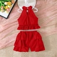 thumbnail image 5 of Amidoa Girls 2 Piece Outfits Summer Clothes Solid Color Cute Tank Top T-Shirt and Shorts Casual Kids Clothing Sets Red Size 8, 5 of 9