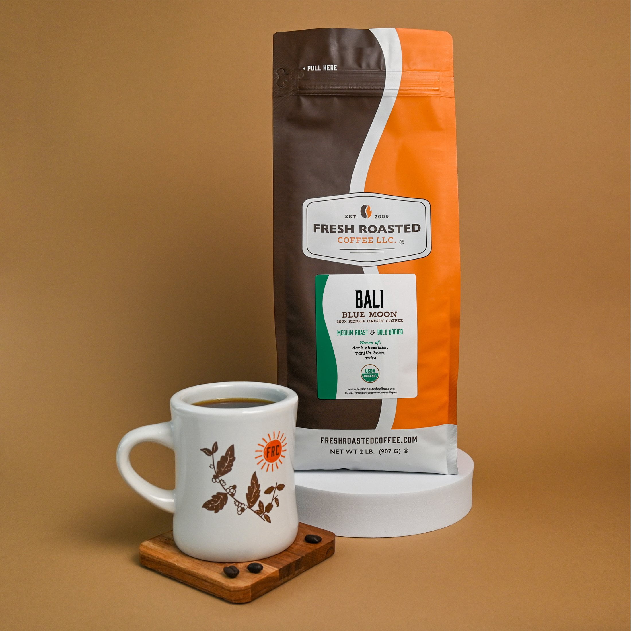 3 pack Fresh Roasted Coffee, Organic Bali Blue Moon Coffee, Medium Roast, Whole Bean, 12 oz