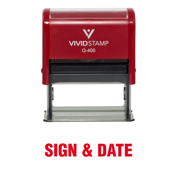 Vivid Stamp Sign & Date Self Inking Rubber Stamp (Red Ink) - X-Large