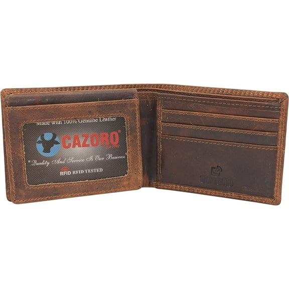 CAZORO Wallet for Mens Vintage Leather RFID Blocking Classic Bifold Wallet for Men Gift Box Burgundy