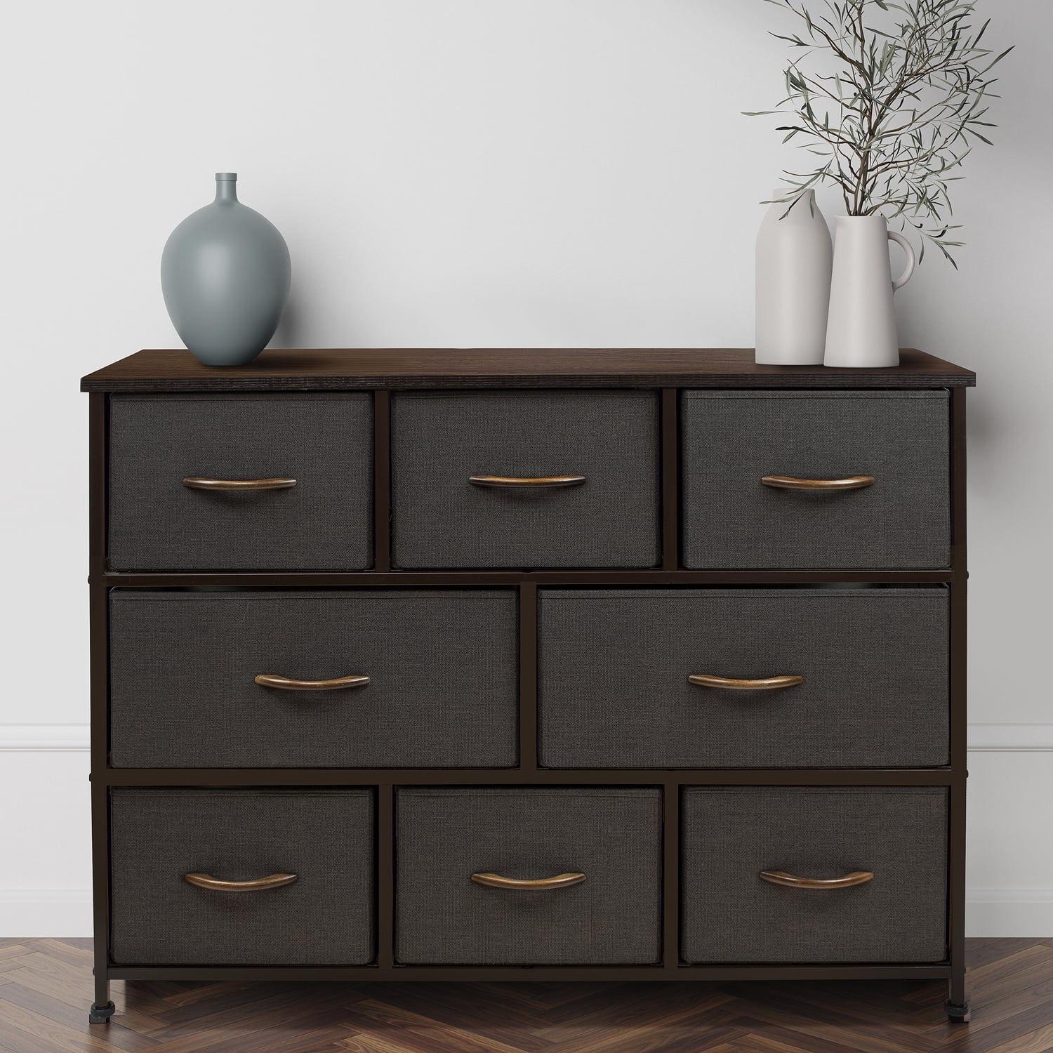 Sorbus Dresser with 8 Drawers - Furniture Storage Chest for Kids Clothing Organization, Bedroom, Hallway, Closet, Office - Steel Iron Frame, Rustic Farmhouse Wood Top, Fabric Bins (Brown)