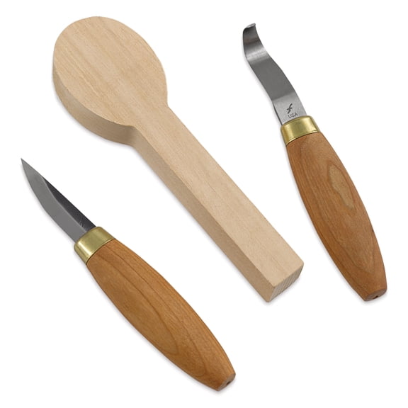 Flexcut - KN70 - Spoon Carving Kit - Set of 2 Wood Carving Tools & 1 Basswood Wooden Spoon Blank -