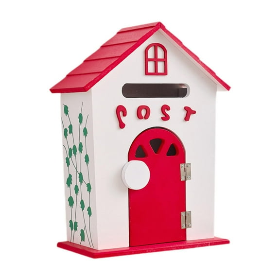 Dualoai Locking Mailbox Wood Newspaper Wall Mount Mailbox for School Home Front Door Red