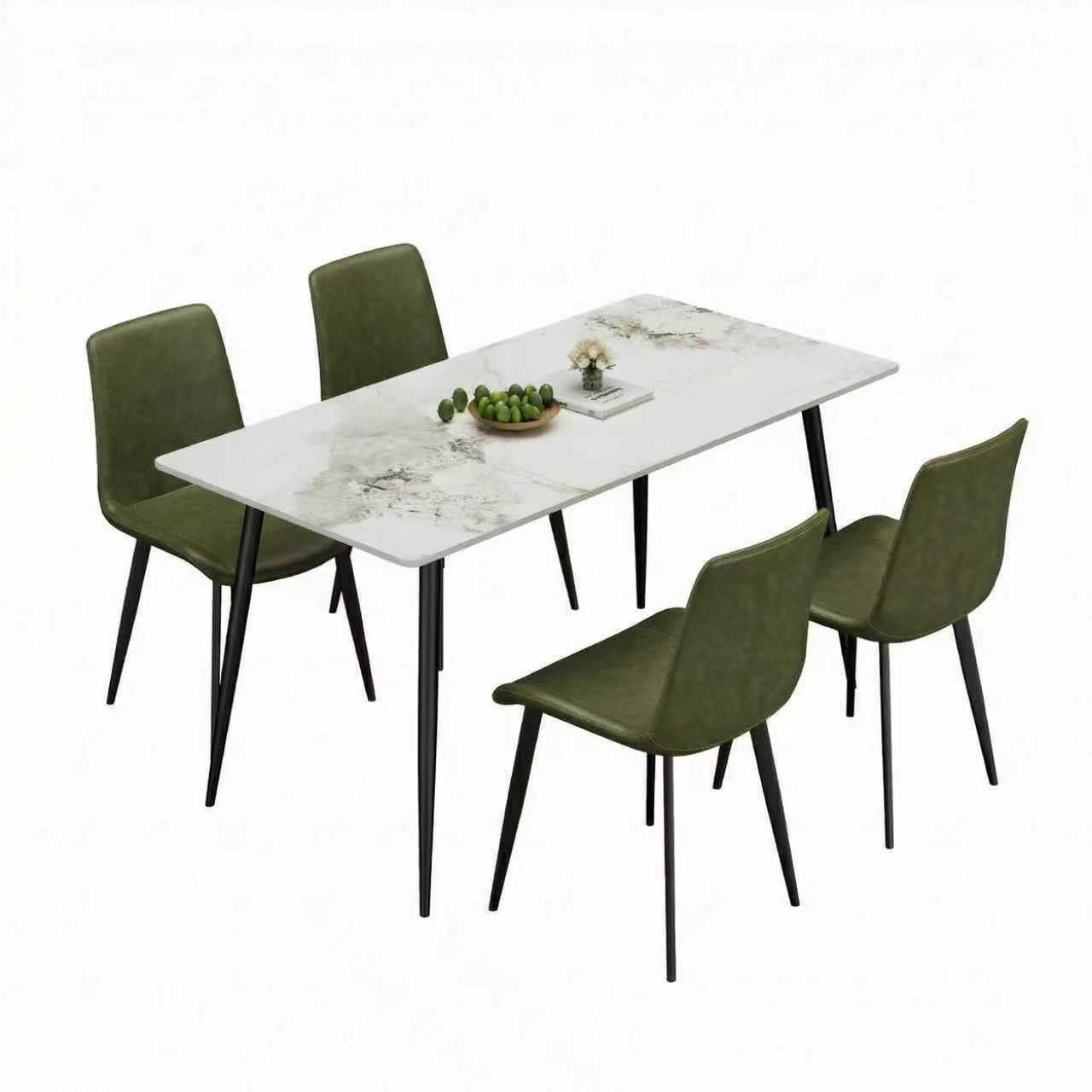 Aukfa Set of 2 Faux Leather Dining Chairs with Metal Legs, Modern Upholstered Kitchen Side Chairs for Home Kitchen,Green