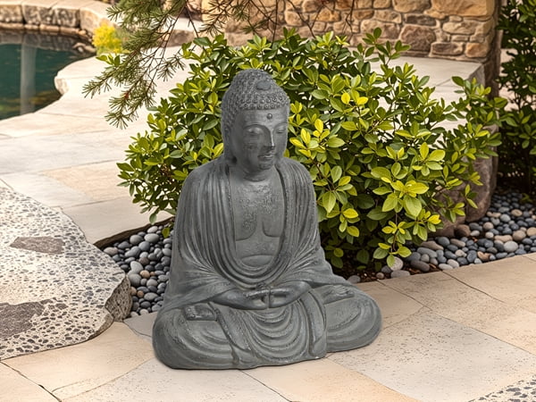 LuxenHome Buddha Statue Outdoor and Indoor, 17" Fiber Stone Meditating Buddha Garden Statues Outdoor, Zen Sculptures, Outdoor Statues for Garden, Patio, Backyard Deck