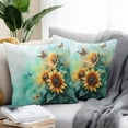thumbnail image 2 of Watercolor Sunflower Outdoor Pillow Covers Pack of 2 Floral Butterfly Teal Green Leaf Waterproof Throw Pillow Covers Decorative Cushion Cases for Patio Garden Tent Balcony Couch 16x16 inch, 2 of 8