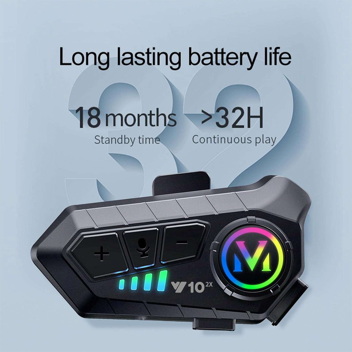 CNV Y10-2X Motorcycle Helmet Bluetooth Headset, Dual 300m intercom, Bluetooth 5.3 Headphone, Smart Noise Reduction, HiFi Level Sound Quality, IPX6 Waterproof, Compatible with All Helmets