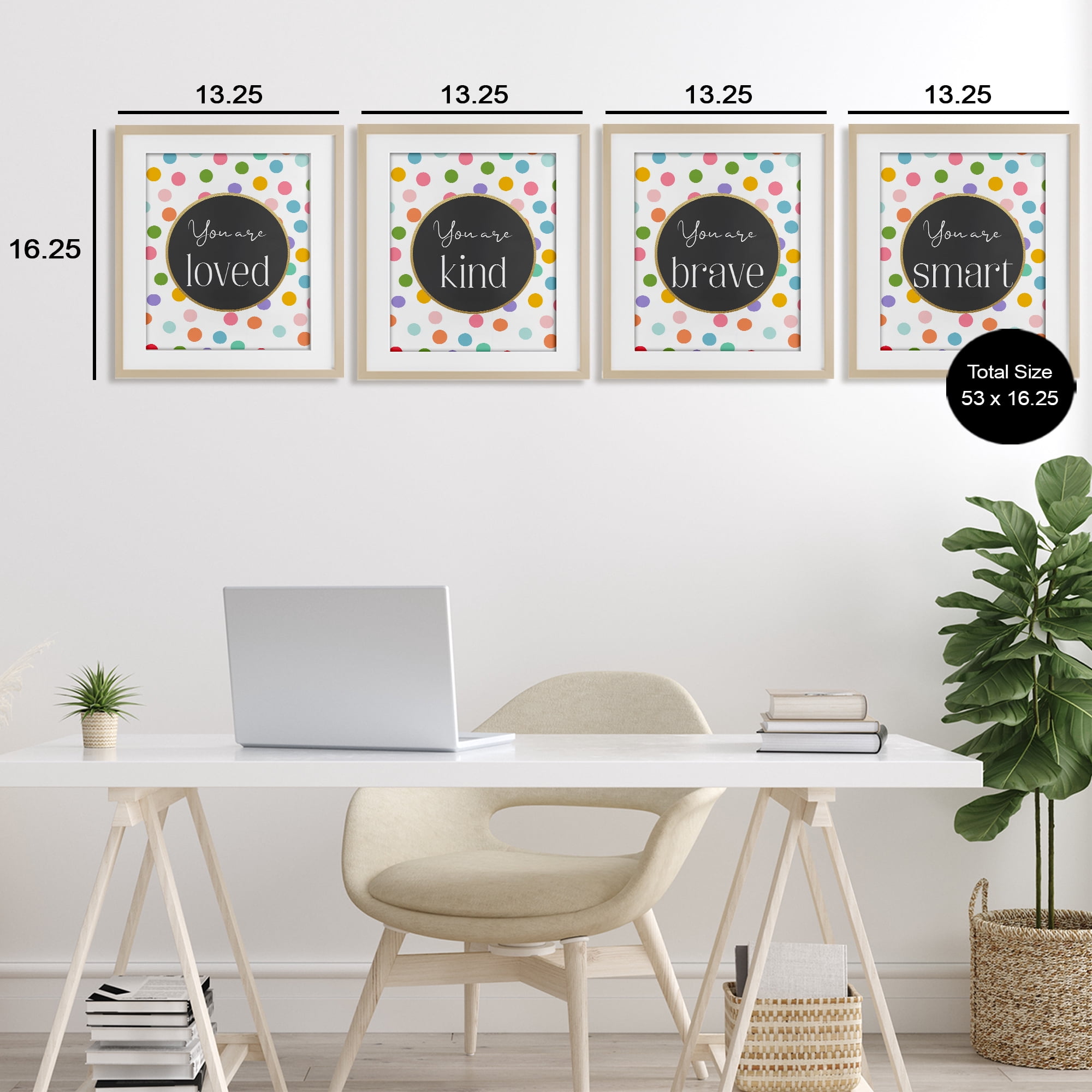 Stupell Industries Polka Dot Affirmations 4 Piece Birch Framed Print Under Glass Set, design by Christine Simpson Art