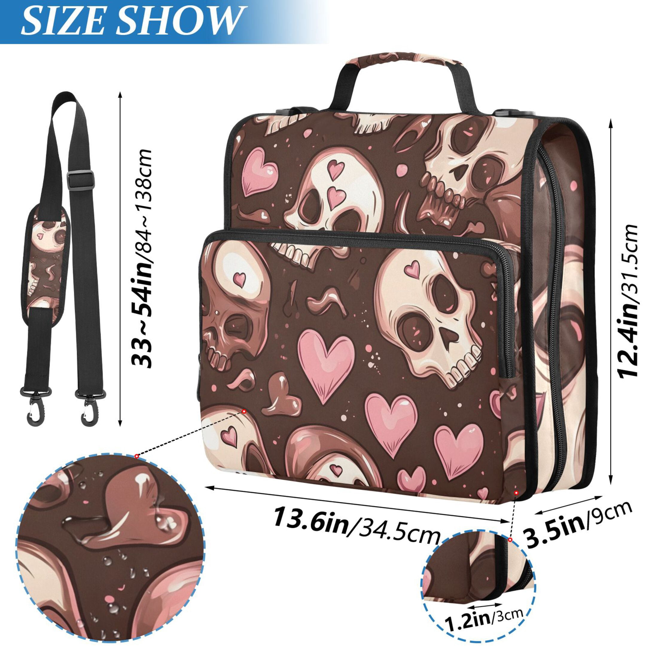 ALAZA Zipper Binder Skull Hearts 3 Ring Trapper Keeper File Folder Organizer Bag