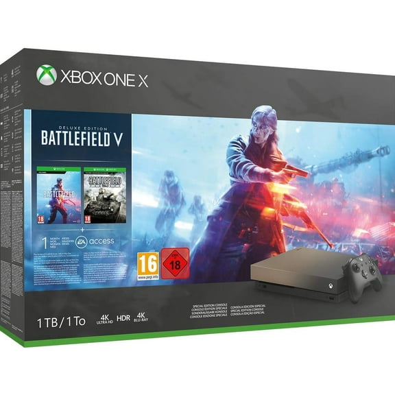 Restored Microsoft Xbox One X 1TB, Gold Rush Special Edition Battlefield V Console, FMQ-00056 (Refurbished)