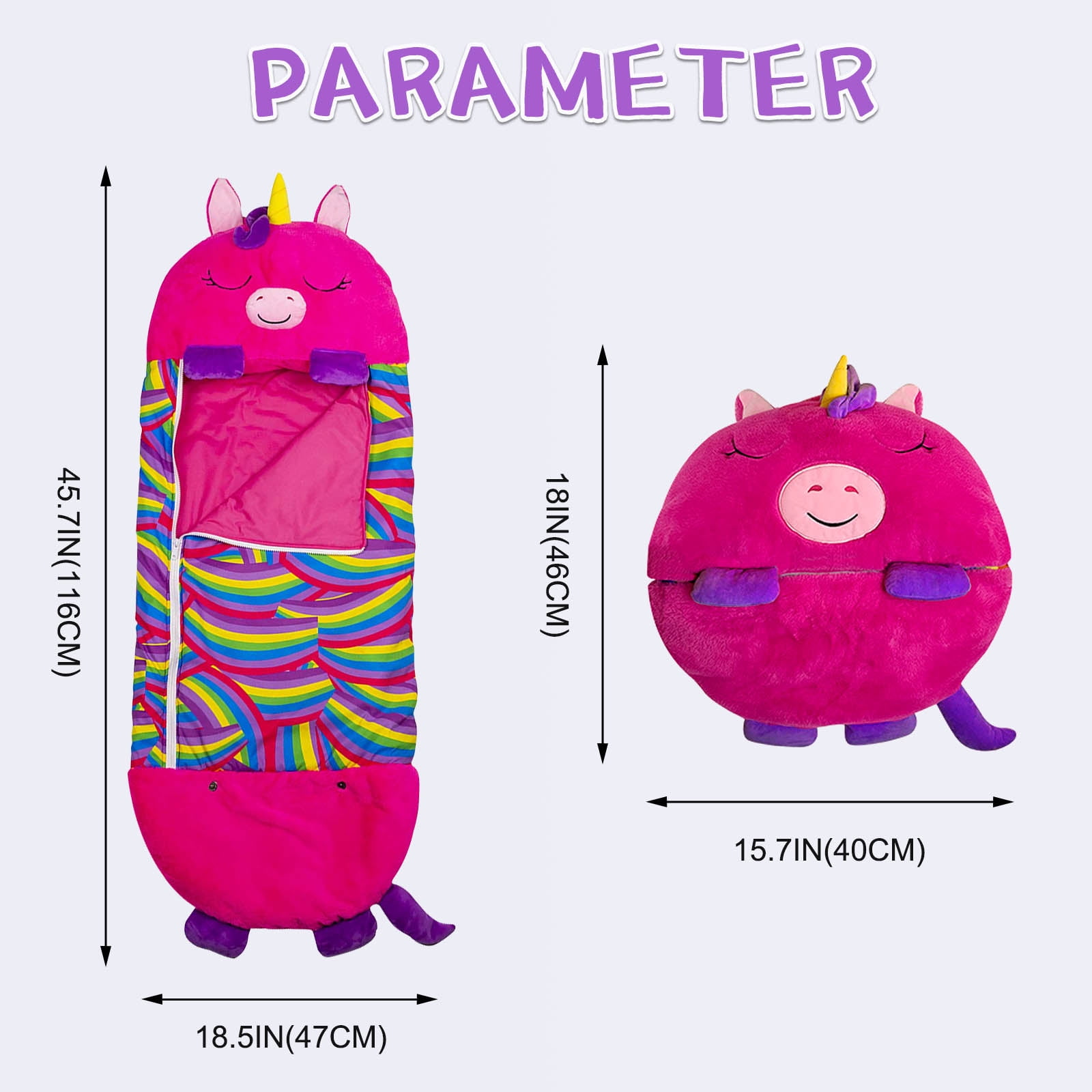 KKL Kids 2-in-1 Foldable Unicorn Sleeping Bag, Pink