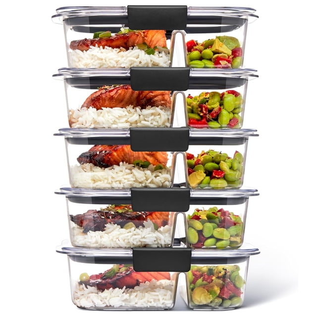 Rubbermaid Brilliance Meal Prep 2-Compartment Food Containers, 2.85 Cup, Pack of 5, Gray