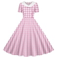 thumbnail image 3 of VBVC Women's Vintage 1950s Gingham Swing Dress , Ladies' Short Sleeve Double Breasted A-Line Midi Dress , Summer Peter Pan Collar Dresses For Women,Pink,S-2XL, 3 of 7
