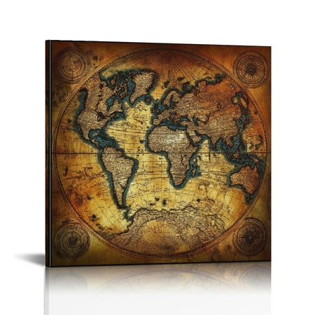 

FUMJ Map Countries Global Illumination Home Office Decor Canvas for Bedroom Living Room Office and More 12x12 in