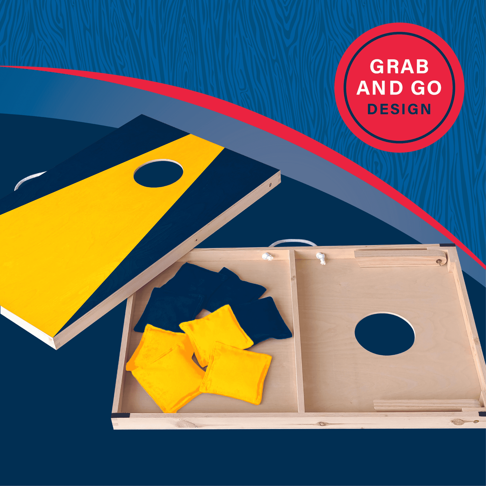 Wooden Cornhole Set, Maize & Blue Colors, Stick & Slide Bags, 10 Pieces, 2 Boards, 8 Bean Bags, Family Games, College Games, Ages 3+ by MinnARK