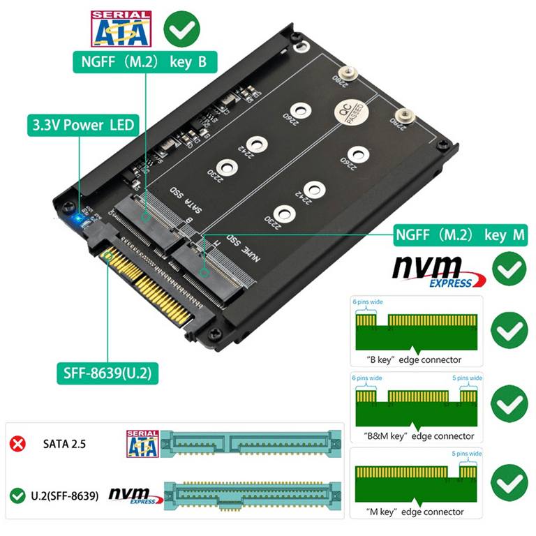 2 in 1 M.2 NVME SSD and B Key/ Key SSD to SFF-8639 U.2 with Frame