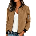 thumbnail image 2 of TGSLY Women's Bomber Jackets Lightweight Elastic Cuffs Long Sleeve Zip Up Coat Loose Fit Dressy Solid Color Suede Jackets with Pockets XXL, 2 of 8