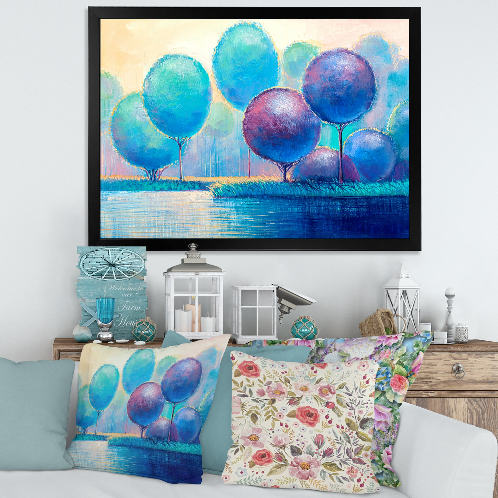 Designart 'Ornamental Colourful Trees V' Modern Framed Art Print