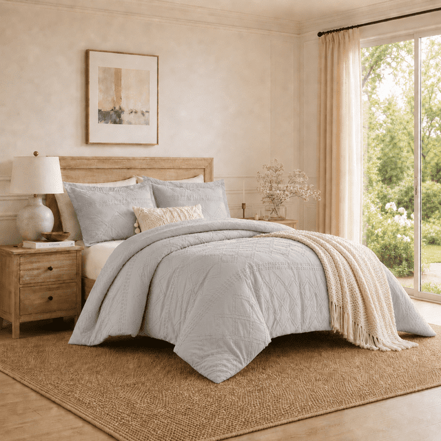 Ensemble de housse de couette à texture douce à motif losange Swift Home, literie toutes saisons avec fermeture éclair, avec taies d’oreiller, king, gris clair