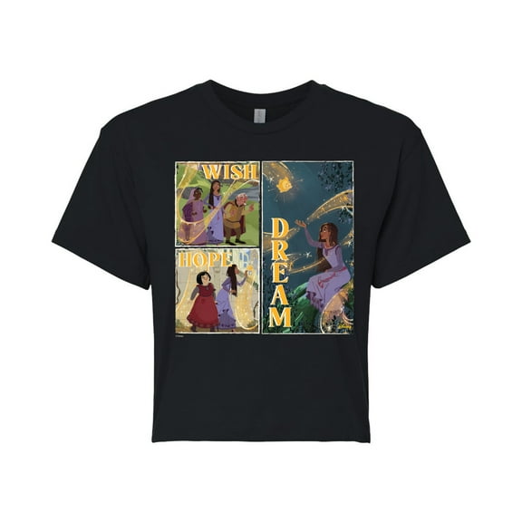 Disney Wish - Wish Hope Dream Grid - Juniors Cropped Cotton Blend T-Shirt