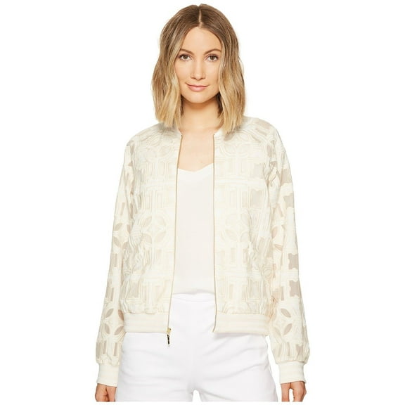 Nicole Miller Women's Mola Burnout Bomber Jacket, Ivory/Ivory, L