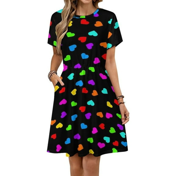 Colorful Love Heart Women's Dress Short Sleeve Summer Sundress Summer Women Clothes