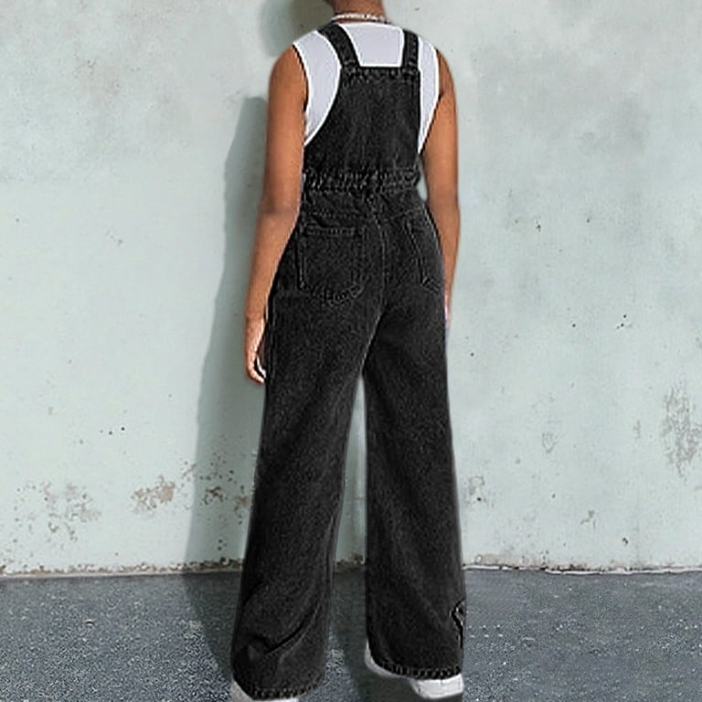FINALGANG Girl Leisure Pants Star Print Denim Overalls Wide