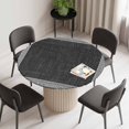 thumbnail image 2 of Black Geometric Round Fitted Tablecloth with Elastic Edge, Waterproof Table Cloth Table Cover for 45"-54" Tables, White Greek Key Design Burlap Modern Art Tablecloths for Dining Picnic Indoor Outdoor, 2 of 9