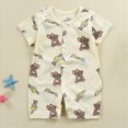 thumbnail image 2 of kpoplk Newborn Baby Boy Summer Outfit Romper Letter Embroidery Short Sleeve Jumpsuit Bodysuit Cute Infant Waffle Clothes Size 12-18 Months,Beige, 2 of 4