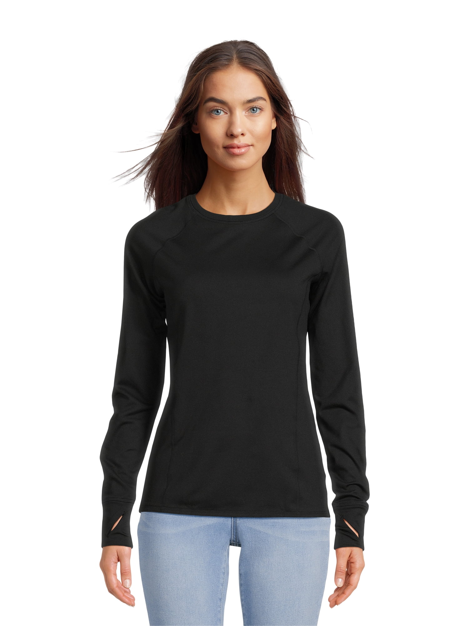 ClimateRight by Cuddl Duds Women's Pure Warmth Long Raglan Sleeve Crew Neck Base Layer Top, Sizes XS to XXL