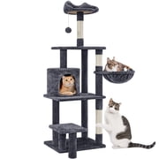 Yaheetech 57.1'' Deluxe Multilevel Cat Tower with Perch and Basket, Dark Gray