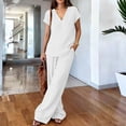 thumbnail image 5 of Women's V Neck Short Sleeve Top & Wide Leg Pants Set, Soft Nylon Spandex Loungewear, Casual 2 Piece Outfit with Stretchy Waist, for Relaxed Days, Work from Home, or | TruBelle,White 2XL, 5 of 8