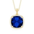 thumbnail image 2 of Rosec Jewels Cushion Cut Lab Grown Blue Sapphire Pendant with Diamond Halo for Women, 10K Yellow Gold, 2 of 7