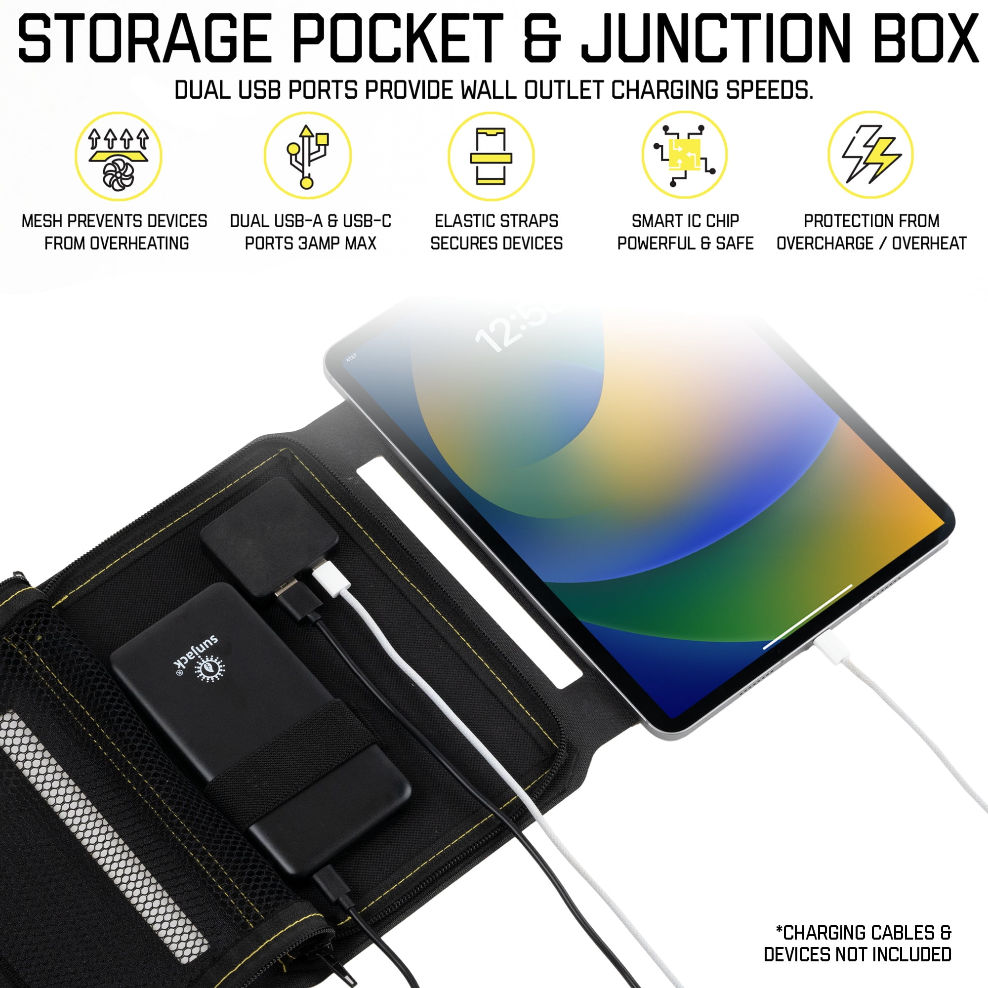 SunJack 15 Watt Portable USB Solar Panel with 10000mAh Power Bank for Cell Phones, Tablets