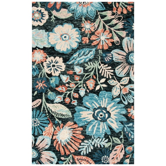 SAFAVIEH Jardin Stewart Floral Area Rug, Charcoal/Blue, 5' x 8'