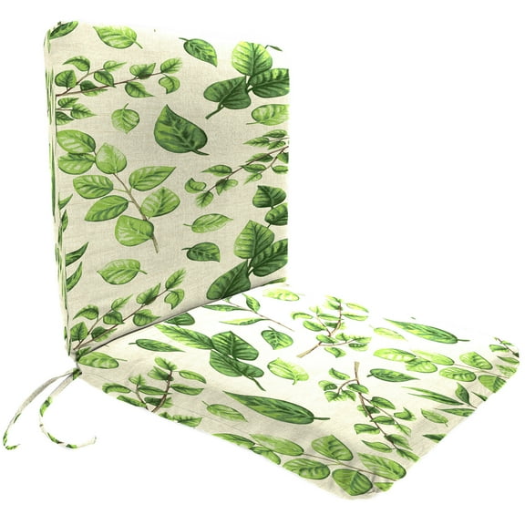 Jordan Manufacturing 37" x 19" Natik Aloe Green Leaves Rectangular Outdoor Chair Cushion with Ties