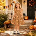 thumbnail image 2 of MEZZALL Girls Bow Shoulder Halloween Dress Ghost Pumpkin Print Sleeveless O-Neck A-Line Swing Kids Party Sundress Adorable Dresses, 2 of 5