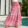 thumbnail image 2 of Wxolcjlv Women's Paisley Print Tiered Maxi Skirt Smocked Waist Bohemian Beach Long Skirts, 2 of 5