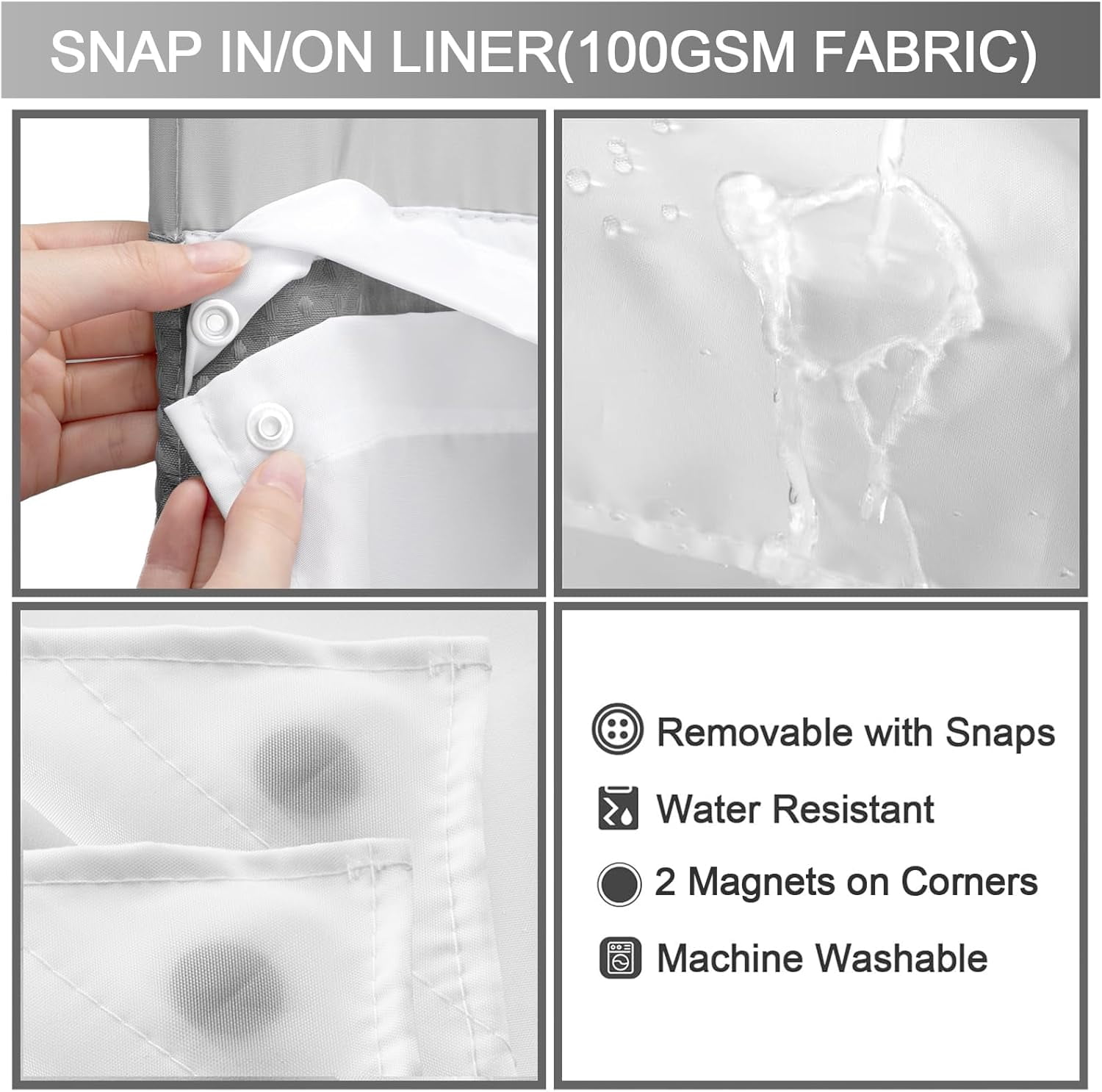 Psoiuetr Gray Waffle Shower Curtain No Hook with Snap-in Fabric Liner Hotel Shower Curtain with See Through Top Window 72" W x 75" L