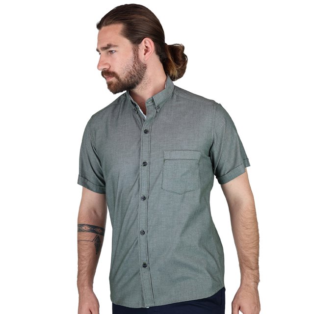 Camisa Manga Corta Verde Olivo Jaspe Con Bolsa Semi Oculta Para Caballero