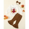 thumbnail image 2 of Toddler Baby Girl Thanksgiving Outfits 6 12 18 24Months 2t 3t 4t Turkey Long Sleeve Sweatshirt Top+ Flared Pants Headband Set, 2 of 7