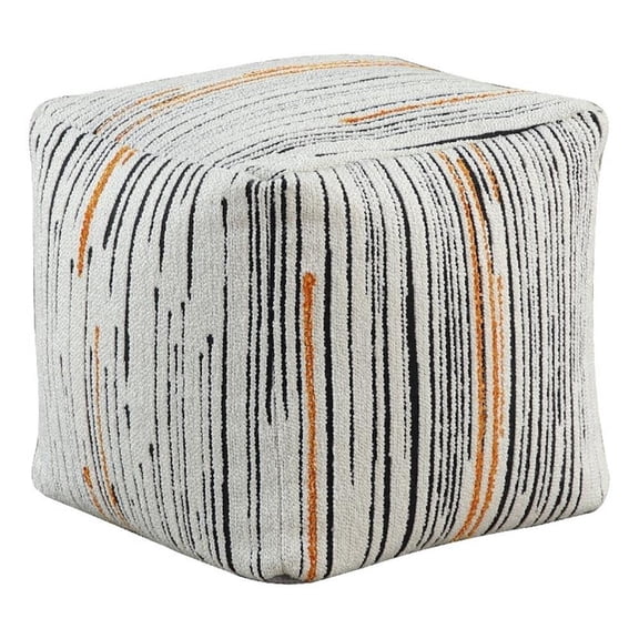 Modern Pouf Ottoman- Multicolor Vertical Striped Jacquard- 16 Inch