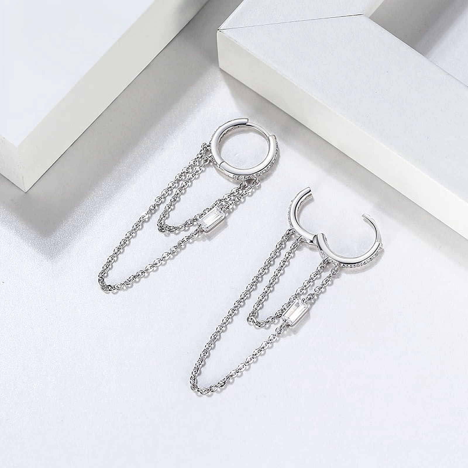 Chain Dangle Hoop Earrings for Women Cubic Zirconia Sterling Silver Ginger Lyne Collection