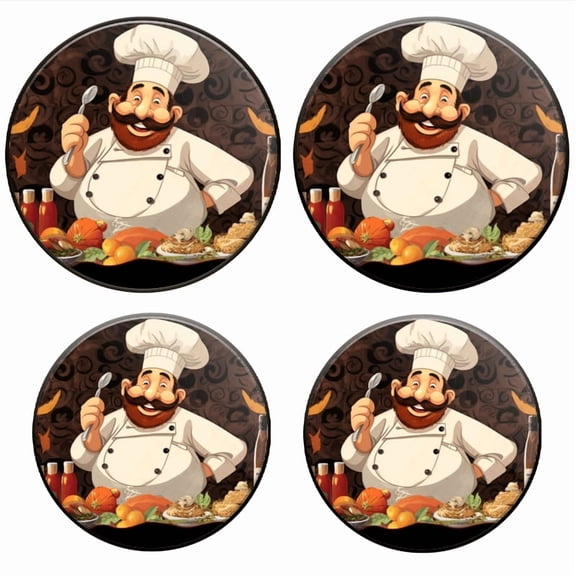 Bahomeck Electric Stove Burner Covers Set Of 4,Cartoon Chef Holds Up Spoon While Standing Metal Gas Stove Burner Covers,Protecting Gas Stoves,8 Inch And 10 Inch